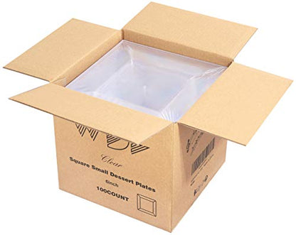  WDF 100PCS Clear Plastic Plates-6inch Square Disposable Plates- Small Appetizer Plates-Premium Clear Dessert/Salad Plates Perfect For Wedding & Parties