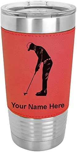  20oz Vacuum Insulated Tumbler Mug, Golfer Putting, Personalized Engraving Included (Faux Leather, Rustic)