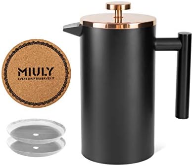  French Press 34oz, Double Insulated 304 Stainless Steel Coffee Press,Stainless Steel French Press With 5 Extra Fliters And 3 Additional Coffee Set(34oz, Sliver)