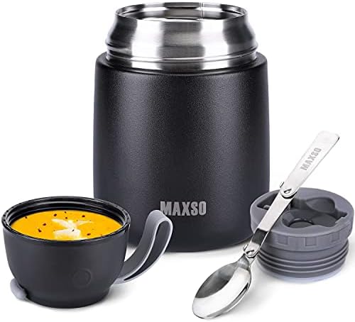  Soup Thermos For Hot Food, 17 Oz Stainless Steel Vacuum Insulated Lunch Container Bento Box With Spoon For Adults, Leakproof Thermal Food Jar For Office Picnic Travel - Black