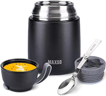  Soup Thermos For Hot Food, 17 Oz Stainless Steel Vacuum Insulated Lunch Container Bento Box With Spoon For Adults, Leakproof Thermal Food Jar For Office Picnic Travel - Black