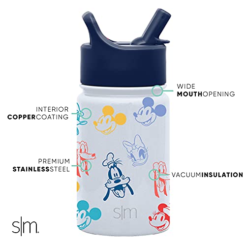  Disney Mickey Mouse Toddler Water Bottle With Straw Lid | Reusable Insulated Stainless Steel Kids Cup | Summit Collection | 10oz, Mickey & Friends