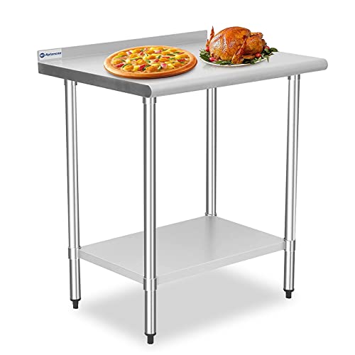  Stainless Steel Table, 30 X 24 Inches Prep & Work Table With Caster Backsplash And Adjustable Undershelf Metal Utility Workstations For Commercial Kitchen Or Restaurant Supplies