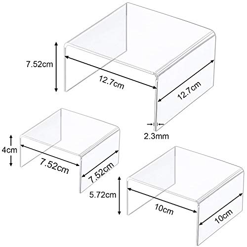  Chuangdi 2 Sets Acrylic Display Risers, Clear Product Stand, Jewelry Display Riser Shelf Showcase Fixtures For Dessert Cupcake Candy Treat Action Figure Display (Clear Stand,Small Set)