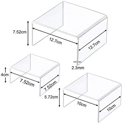  Chuangdi 2 Sets Acrylic Display Risers, Clear Product Stand, Jewelry Display Riser Shelf Showcase Fixtures For Dessert Cupcake Candy Treat Action Figure Display (Clear Stand,Small Set)
