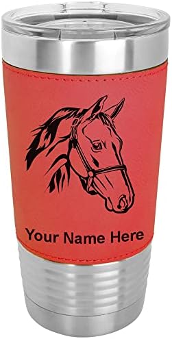  20oz Vacuum Insulated Tumbler Mug, Horse Head 2, Personalized Engraving Included (Faux Leather, Rustic)