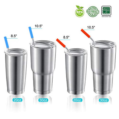  Set Of 16 Reusable Stainless Steel Straws With Travel Case Cleaning Brush Silicone Tips Eco Friendly Extra Long Metal Straws Drinking For 20 24 30 Oz Tumbler