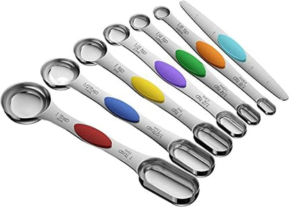  Magnetic Measuring Spoons Set,18/8 Stainless Steel With Upgraded Extend Handle, Dual Sided, Stackable, Adjustable Teaspoon And Tablespoon Kitchen Gadgets Set Of 7