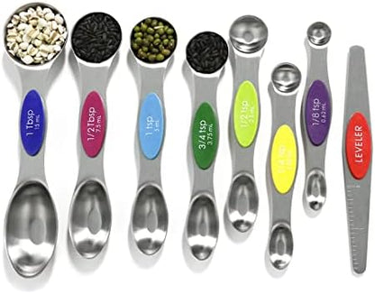  Magnetic Measuring Spoons Set Stainless Steel With Leveler,Multicolors Measuring Cups And Spoon Set Kitchen Gadgets Apartment Essentials Fits In Spice Jars,Stackable Metal Tablespoon Spoon For Baking