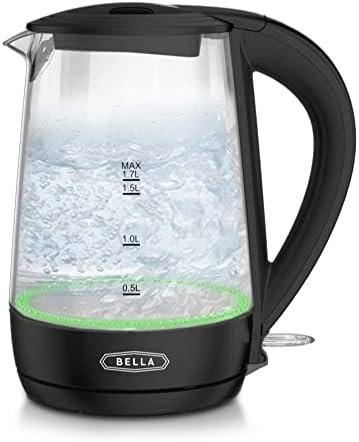 Bella 1.7 Liter Glass Electric Kettle, Quickly Boil 7 Cups Of Water In 6-7 Minutes, Soft Orange LED Lights Illuminate While Boiling, Cordless Portable Water Heater, Carefree Auto Shut-Off, White