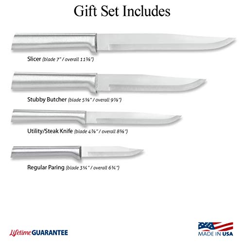  Ada Cutlery Wedding Register Knife Gift Set – 4 Stainless Steel Culinary Knives With Silver Aluminum Handle Made In The USA
