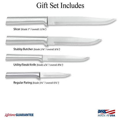  Ada Cutlery Wedding Register Knife Gift Set – 4 Stainless Steel Culinary Knives With Silver Aluminum Handle Made In The USA