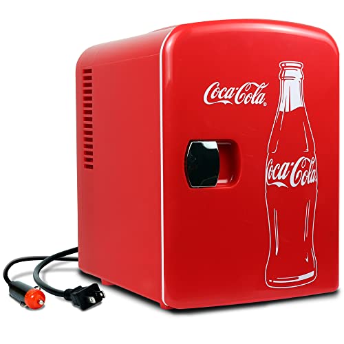  Coca-Cola Classic Coke Bottle 4L Mini Fridge W/ 12V DC And 110V AC Cords, 6 Can Portable Cooler, Personal Travel Refrigerator, Red & Coca-Cola Tumbler, Red, 12 Ounces, 84-843