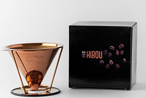  IBOU - Copper Coated Pour Over Coffee Dripper - Paperless Filter - Reusable & Ecofriendly - Honeycomb Design Dripper - Coffee Brewer - Chemex - Bodum - Carafe Compatible