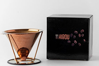  IBOU - Copper Coated Pour Over Coffee Dripper - Paperless Filter - Reusable & Ecofriendly - Honeycomb Design Dripper - Coffee Brewer - Chemex - Bodum - Carafe Compatible
