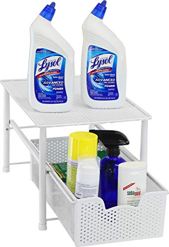  Tackable Under Sink Cabinet Sliding Basket Organizer Drawer, White