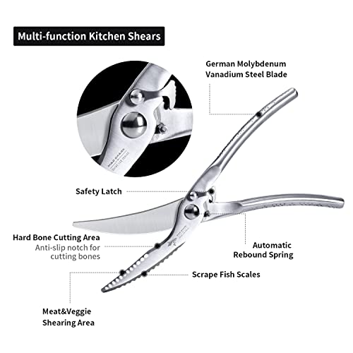  Itchen Scissors, Heavy Duty Poultry Shears Professional Kitchen Shears With Lock, Dishwasher Safe Stainless Steel Never Rust Shears For Chicken, Turkey, Meat, Fish, Seafood, Vegetables