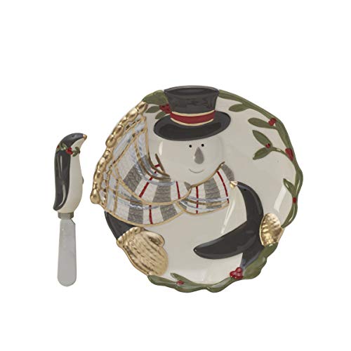  And Floyd Mistletoe Merriment Snack Plate With Spreader, 2-Piece, Assorted