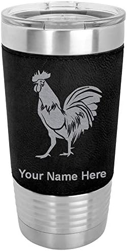  20oz Vacuum Insulated Tumbler Mug, Rooster, Personalized Engraving Included (Faux Leather, Rustic)