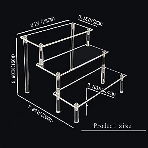  Crylic Riser Display Stand Shelf Clear 3 Tier Display Shelves Compatible With F-Pops Figures Cupcake Stand Food Dessert Holder Collections Cosmetic Perfume Organizer Product Tabletop Use (9"X 8"X 6")