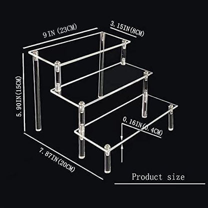  Crylic Riser Display Stand Shelf Clear 3 Tier Display Shelves Compatible With F-Pops Figures Cupcake Stand Food Dessert Holder Collections Cosmetic Perfume Organizer Product Tabletop Use (9"X 8"X 6")