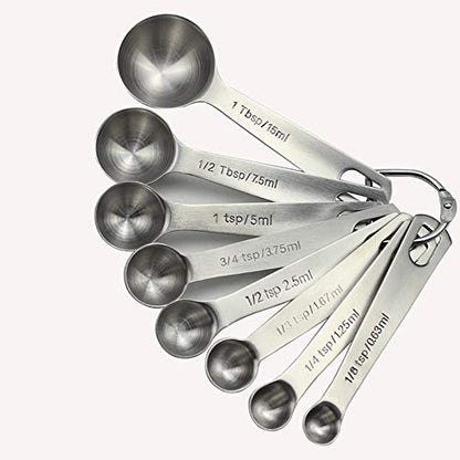  Magnetic Measuring Spoons Set, Dual Sided, Stainless Steel, Fits In Spice Jars, Black, Set Of 8