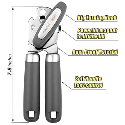  Can Opener, No-Trouble-Lid-Lift Manual Handheld Can Opener With Magnet, Smooth Edge Safe Cut For Beer/Tin/Bottle, Big Turning Knob Anti-Slip Handle Good For Seniors With Arthritis