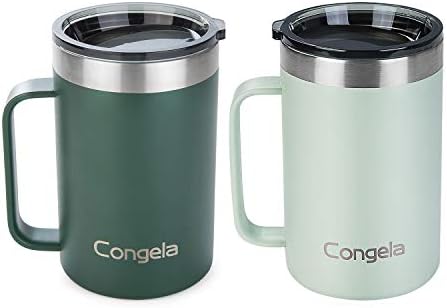  18oz 2Pack Stainless Steel Insulated Coffee Mugs With Handle, Vacuum Camping Tea Cups Set With Tritan Lid And Sand With Sage Color Combo(Cement+Desert Sage,18oz 2Pack)