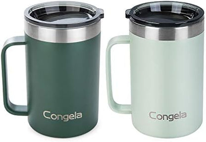  18oz 2Pack Stainless Steel Insulated Coffee Mugs With Handle, Vacuum Camping Tea Cups Set With Tritan Lid And Sand With Sage Color Combo(Cement+Desert Sage,18oz 2Pack)