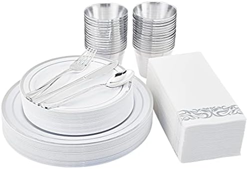  210PCS Gold Dinnerware Set 30 Guest,Gold Party Supplies,60 Gold Rim Plastic Plates-30 Gold Plastic Silverware-30 Plastic Cups-30 Linen Like Paper Napkins For Graduation, Birthday, Cocktail Party-Gold