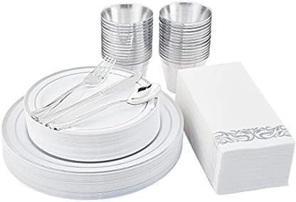  210PCS Gold Dinnerware Set 30 Guest,Gold Party Supplies,60 Gold Rim Plastic Plates-30 Gold Plastic Silverware-30 Plastic Cups-30 Linen Like Paper Napkins For Graduation, Birthday, Cocktail Party-Gold