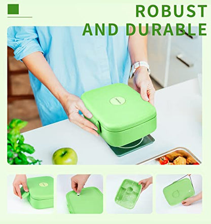  Bento Lunch Box, 5 Compartments Lunch Container For Kids & Adults With Snack Cup, Wheat Fiber Eco-Friendly Double Insulated Boxes, Dishwasher And Microwave Safe, BPA-Free (green)