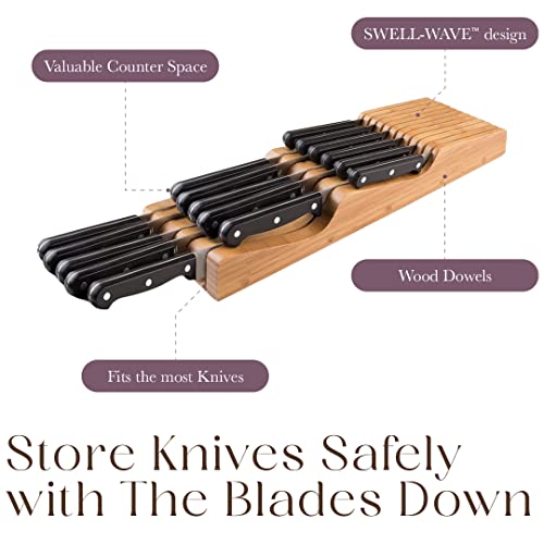  Bellemain 100% Pure Bamboo In Drawer Knife Block | Knife Drawer Organizer | Store Knives Safely With The Blades Down | Storage Solution For Your Kitchen | Knife Organizer Drawer Insert
