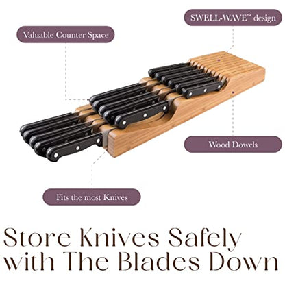  Bellemain 100% Pure Bamboo In Drawer Knife Block | Knife Drawer Organizer | Store Knives Safely With The Blades Down | Storage Solution For Your Kitchen | Knife Organizer Drawer Insert
