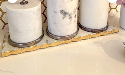  Home White Marble Rectangular Board With Gold Foiling - 15 Inches
