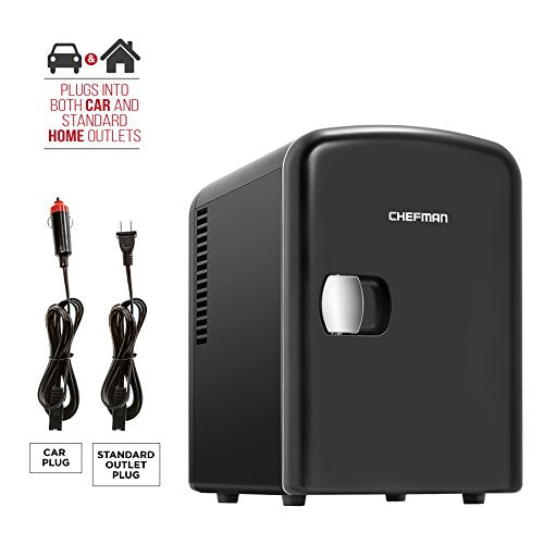  Mini Portable Black Personal Fridge Cools Or Heats And Provides Compact Storage For Skincare, Snacks, Or 6 12oz Cans W/A Lightweight 4-liter Capacity To Take On The Go