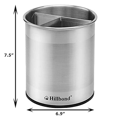  Stainless Steel Utensil Holder With Removable Divider For Easy Clean, 360° Rotating Kitchen Utensil Crocks With Weighted Base For No Tipping Over, Utensil Caddy Organizer (EXTRA LARGE)