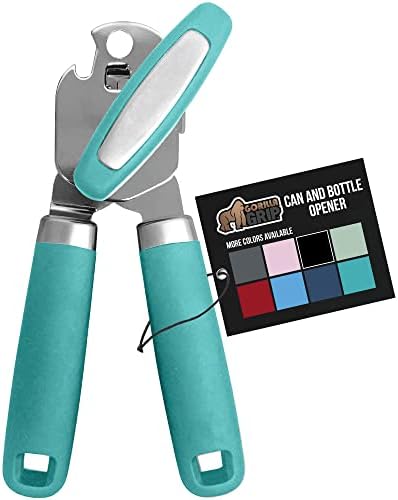  Heavy Duty Stainless Steel Smooth Edge Manual Hand Held Can Opener With Soft Touch Handle, Rust Proof Oversized Handheld Easy Turn Knob, Best Large Lid Openers For Kitchen, Black