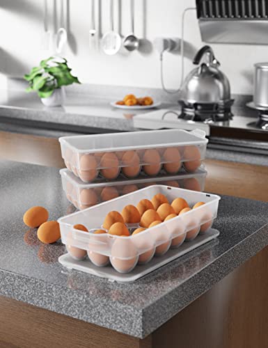  Clear Covered Egg Holder 3-Pack, Plastic Egg Storage For Refrigerator, Egg Tray Container With Lid, Fits 18 Eggs