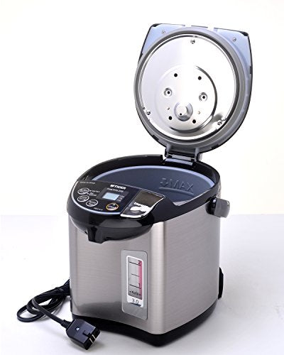 TIGER PDU-A30U-K Electric Water Boiler And Warmer, Stainless Black, 3.0-Liter & Micom Rice Cooker With Food Steamer & Slow Cooker, Stainless Steel Black