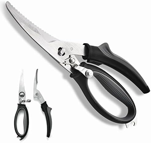  Poultry Shears Heavy Duty Professional Kitchen Scissors Stainless Steel, Easily Snipping Through Skin And Crunching Bones, Locking Hinge To Take Apart Easy To Clean Dishwasher Safe (Black Gray)