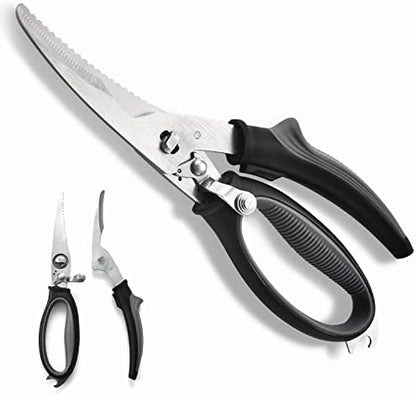  Poultry Shears Heavy Duty Professional Kitchen Scissors Stainless Steel, Easily Snipping Through Skin And Crunching Bones, Locking Hinge To Take Apart Easy To Clean Dishwasher Safe (Black Gray)