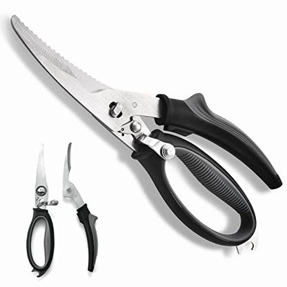  Poultry Shears Heavy Duty Professional Kitchen Scissors Stainless Steel, Easily Snipping Through Skin And Crunching Bones, Locking Hinge To Take Apart Easy To Clean Dishwasher Safe (Black Gray)