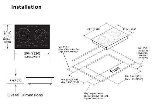  Electric Stove Induction Cooktop With 2 Burners In Black Vitro Ceramic Smooth Surface Glass 120V, 12 Inch
