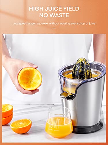  Orange Juice Squeezer Electric Citrus Juicer With Two Interchangeable Cones Suitable For Orange, Lemon And Grapefruit, Brushed Stainless Steel