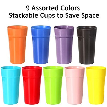  9 Pack Plastic Tumblers, Unbreakable Drinking Glasses, Plastic Cups In 9 Assorted Colors (32 Ounce)