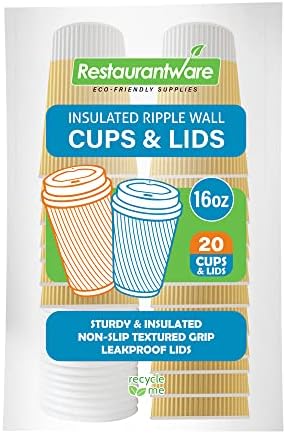  12 Oz Light Pink Paper Ripple Wall Coffee Cup - With White Lid - 3 1/2" X 3 1/2" X 5" - 20 Count Box