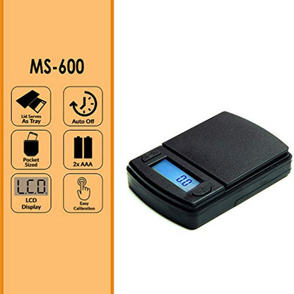  Merican Weigh Scales Fast Weigh MS Series Precision Digital Pocket Weight Scale, 600G X 0.1G (MS-600-BLK)