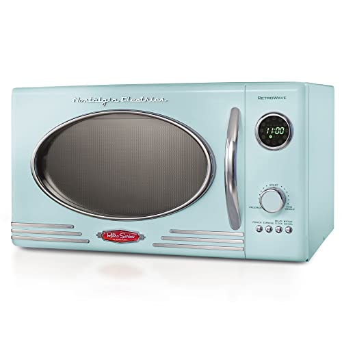  Retro Countertop Microwave Oven, 0.9 Cu. Ft. 800-Watts With LED Digital Display, Child Lock, Easy Clean Interior, Cu.Ft, Aqua & Nostalgia Classic 4-Slice Wide Slot Toaster, Aqua