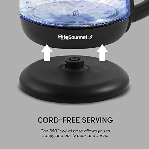  KT1001 Maxi-Matic 1L Glass Electric Tea Kettle Hot Water Heater Boiler BPA-Free With Blue LED Interior Fast Boil And Auto Shut-Off, Black